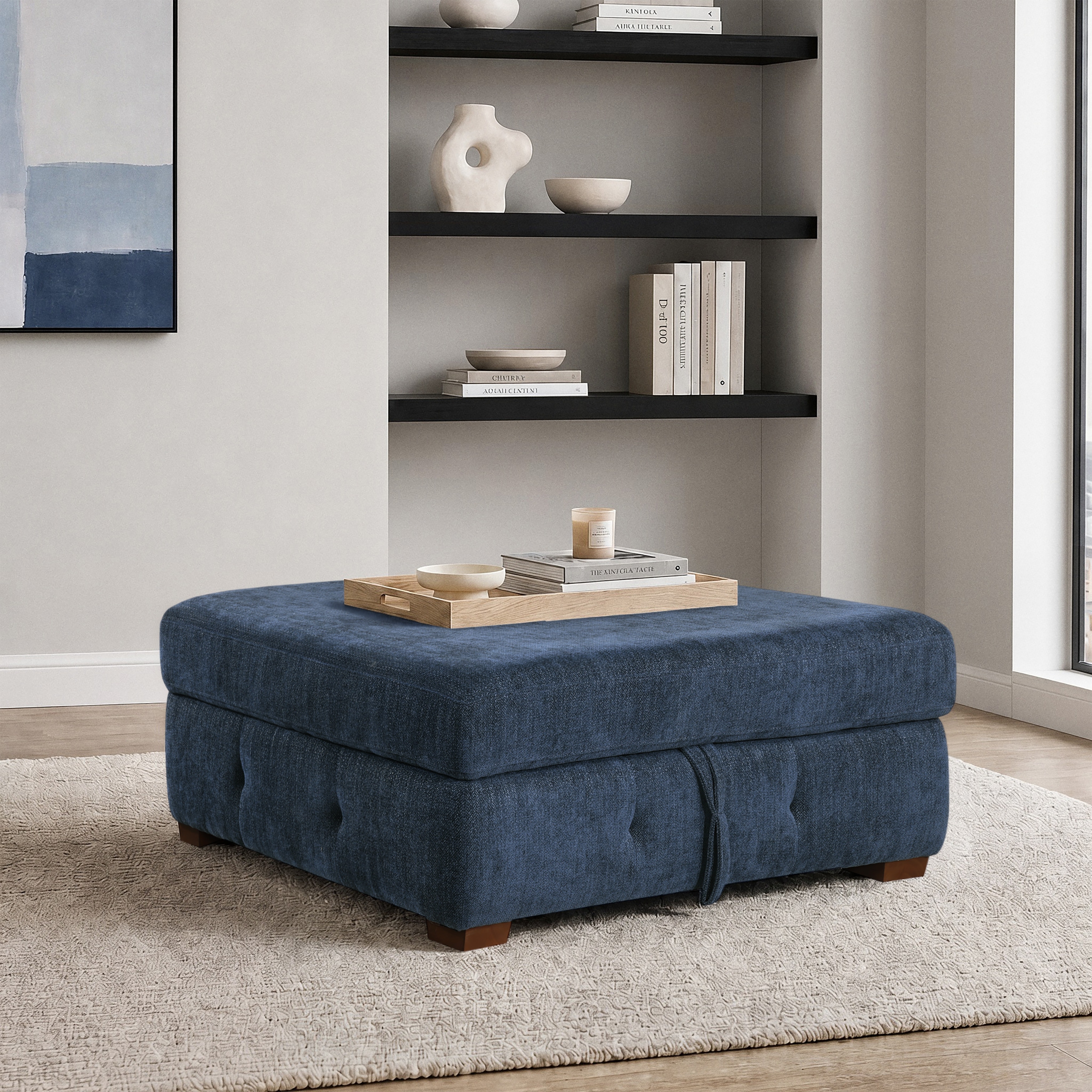 Gillam 40" Chenille Storage Ottoman with Tufted Detail