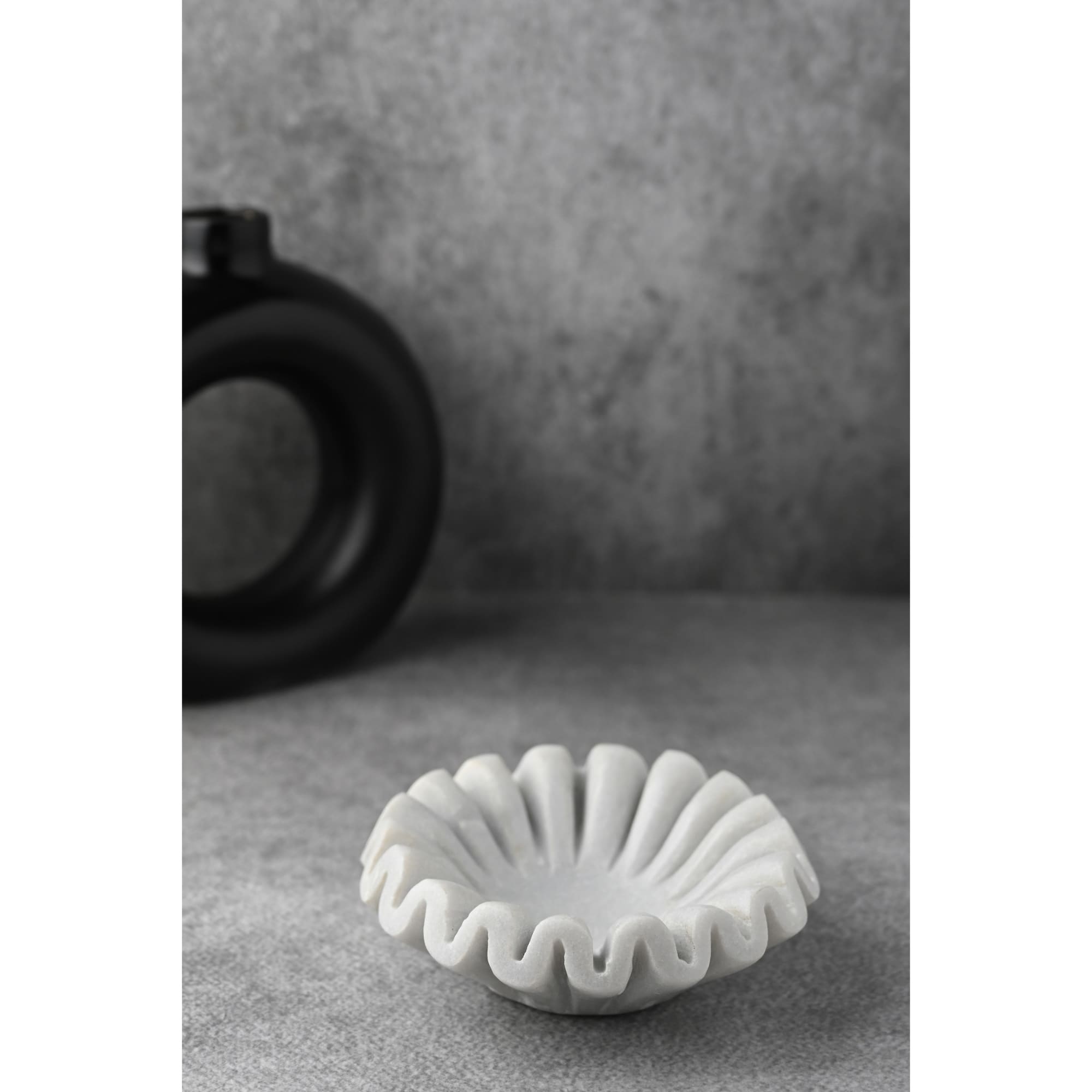 Extra Small Ruffled Marble Decorative Bowl - 6" - White