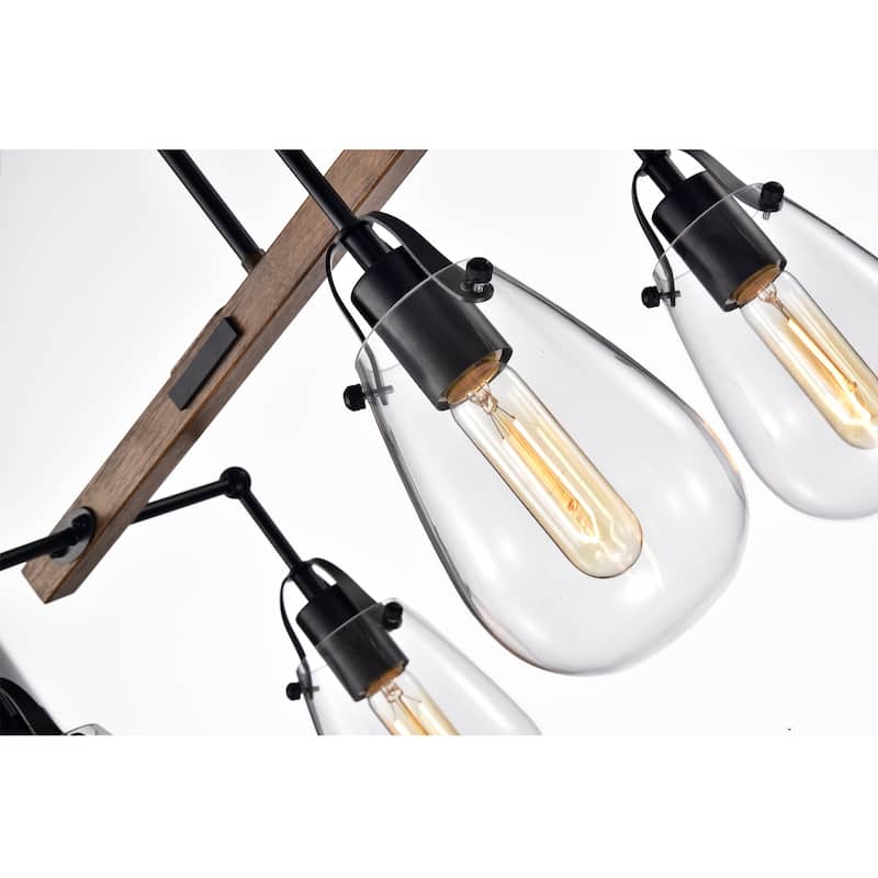 Enija Imitation Wood Grain/Matte Black 6-light Chandelier