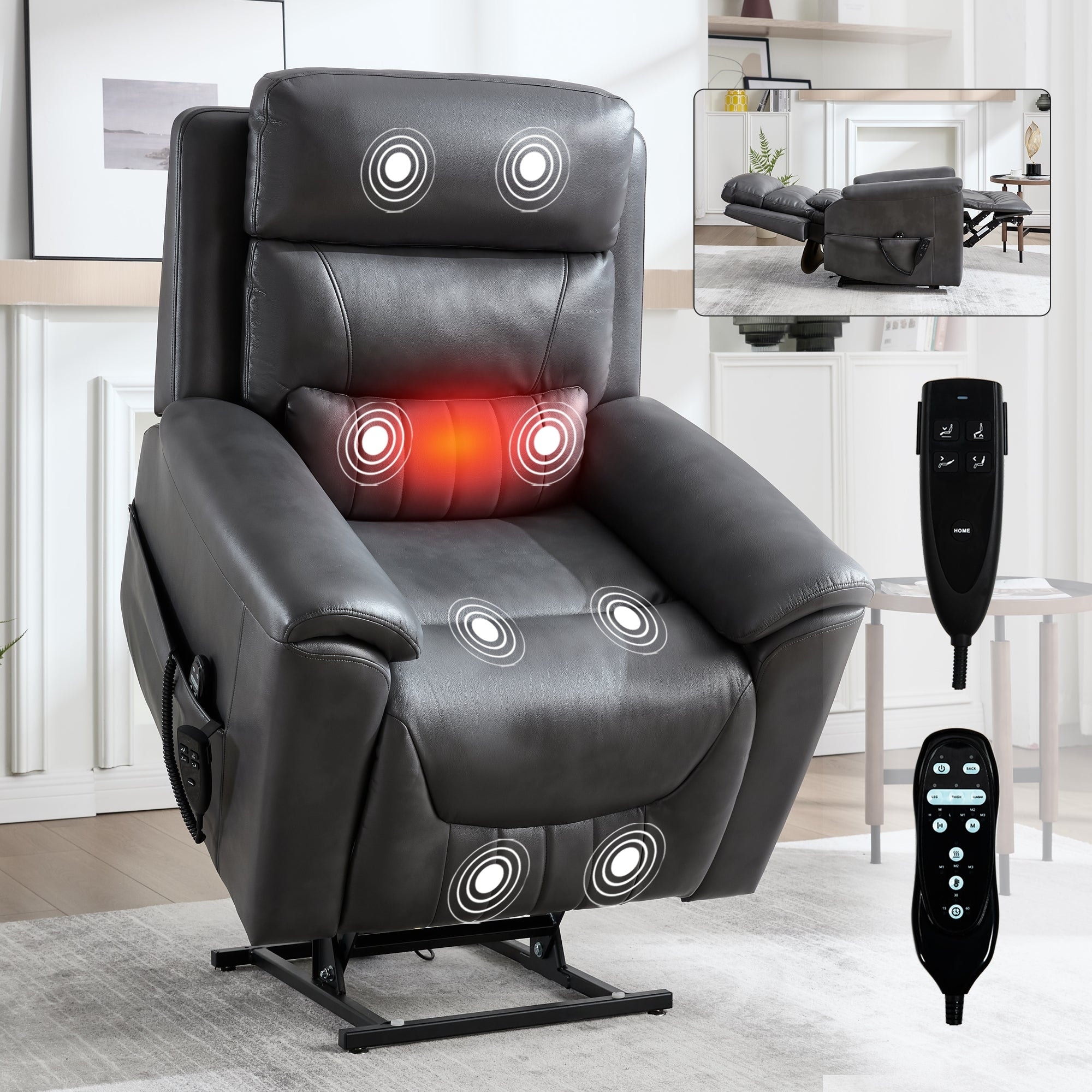 Dual Motor Infinite Position Up to 350 LBS Power Lift Recliner Chair, with 8-Point Vibration Massage and Lumbar Heating