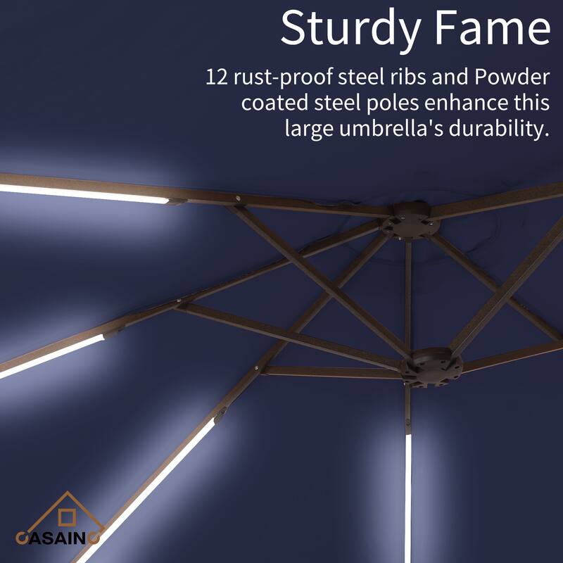 15 ft. Crank Double-sided Solar LED Ultra Lighted Outdoor Market Umbrella with Base Included