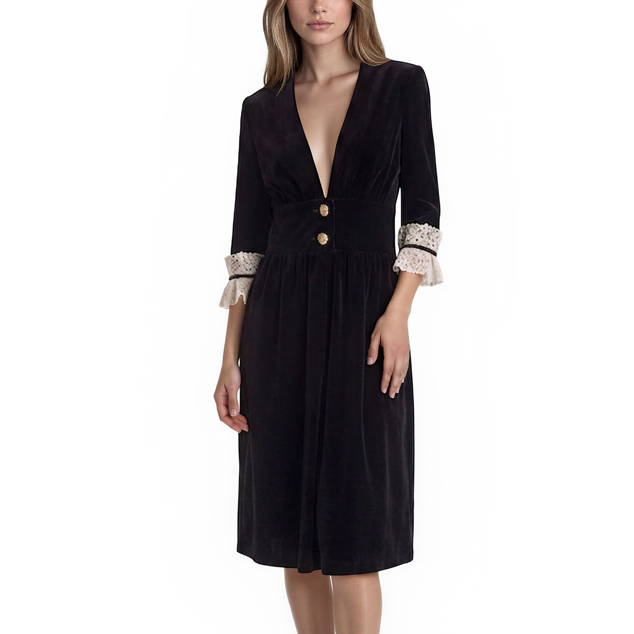Saint Laurent V-Neck Midi Dress in Velvet