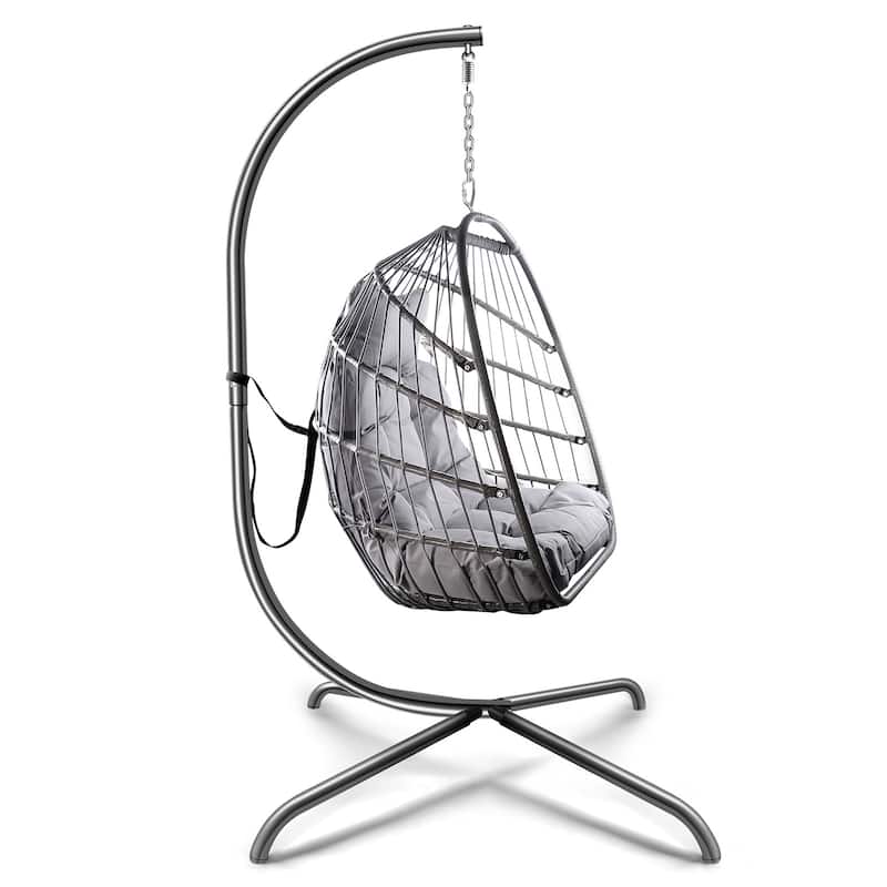 Outdoor Hanging Basket Egg Chair Swing with Stand Cushion
