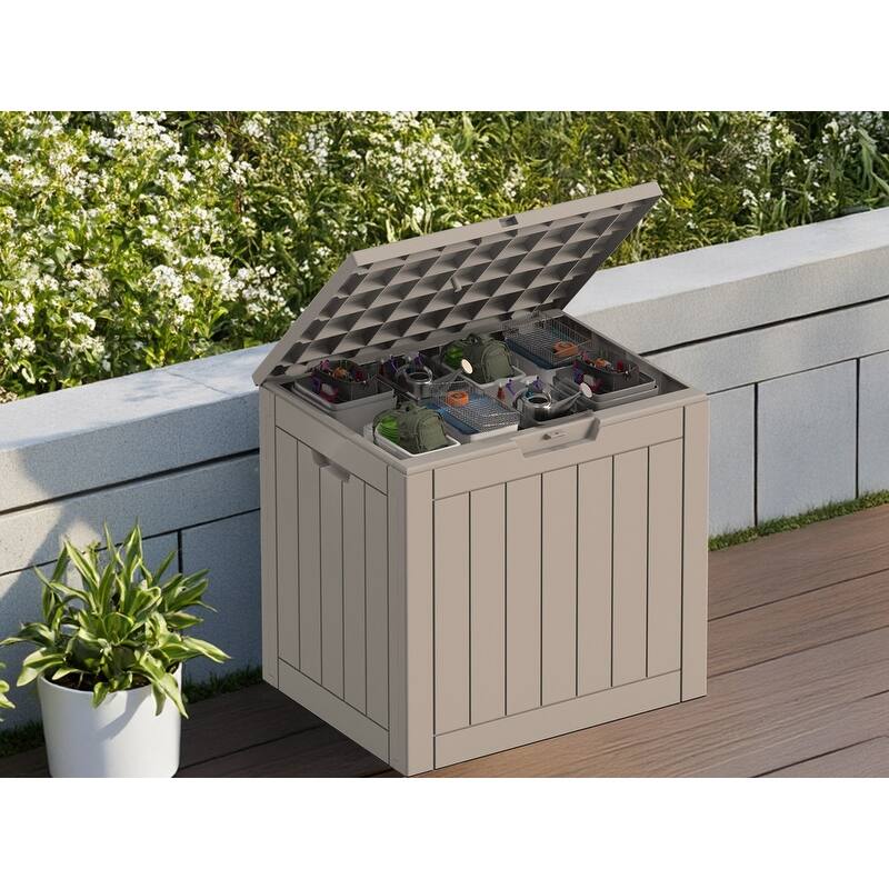 30 Gallon Outdoor Storage Box with Woodgrain or Rattan Effect /Durable, Weatherproof, UV Protected, Easy to Assemble - 30GAL