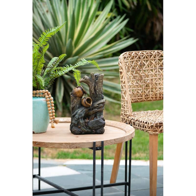 8.5x5.1x13.6" Decorative 4 Tier Broken Pot Water Fountain with LED Light, Brown