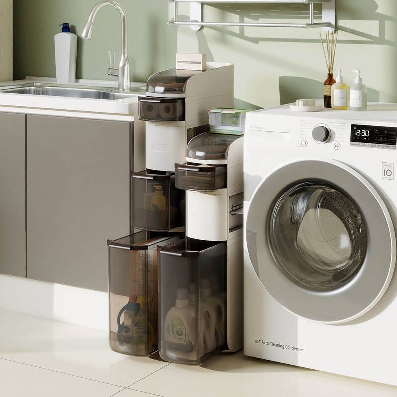 Costway 4-Tier Narrow Bathroom Storage Cabinet with Drawers Tissue Box - See Details