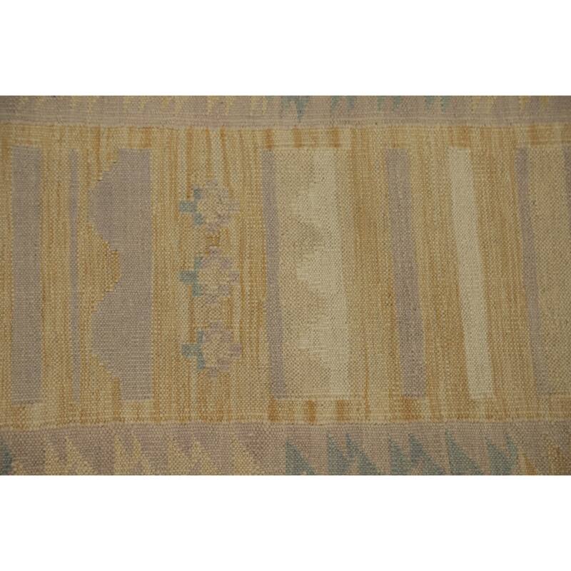 Hand Woven Oriental 100% Wool Carpet Southwestern Tribal Yellow & Gold Kilim Runner Rug - 7' 9'' X 2' 2''