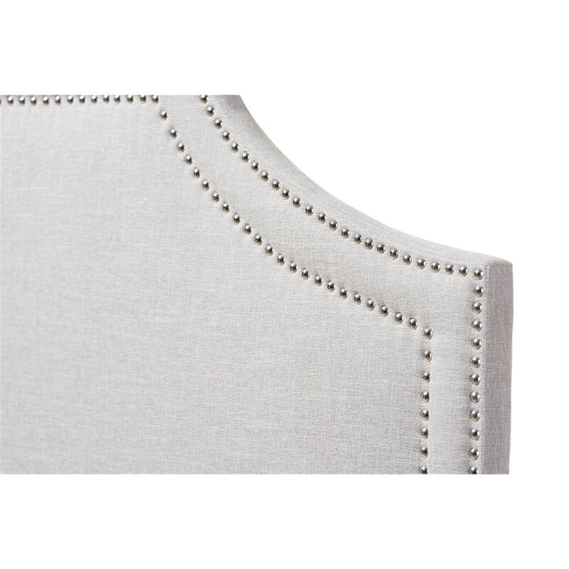 Upholstered Fabric Headboard with Double Nailhead Trim, Adjustable Height, and Modern Cut-Out Corner Design