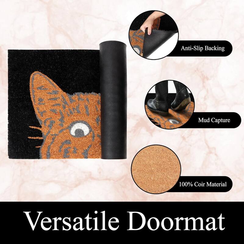 A1HC Natural Coco Coir Door Mat with Heavy Duty Non-Slip PVC Backing - 18" x 30" - Easy to Clean