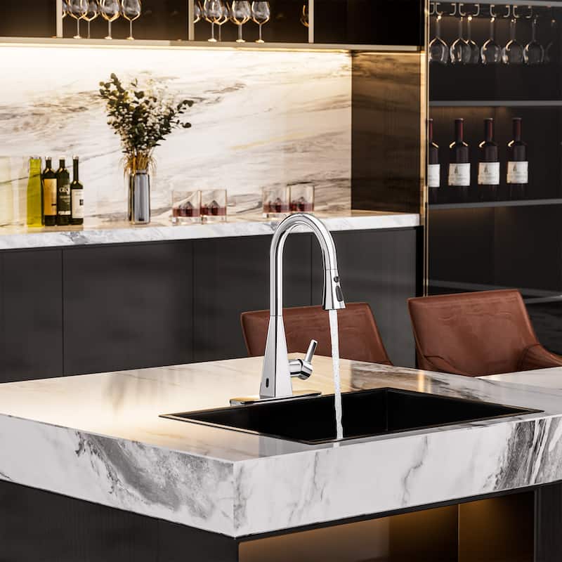 Smart Touchless Dual Sensor Pull Down Kitchen Faucet with Spout Swivel and 3 Function Sprayer