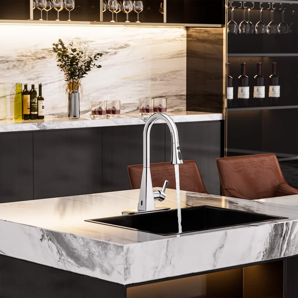 Smart Touchless Dual Sensor Pull Down Kitchen Faucet with Spout Swivel and 3 Function Sprayer