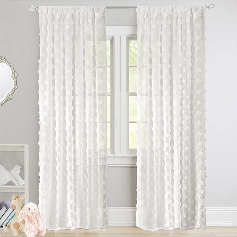 DriftAway Olivia White Voile Chiffon Sheer Window Curtain Panel Pair - 52"widthx95"length - Off-White