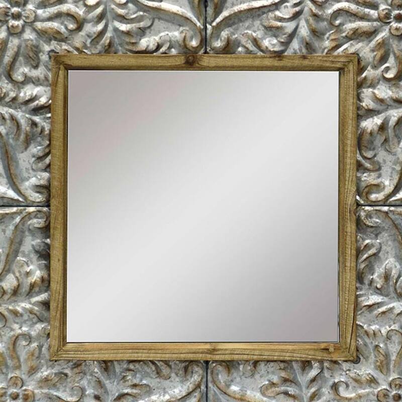 HomeRoots 39" Light Brown Wood Square Accent Mirror - 39.00 in. x 39.00 in. x 2.00 in.