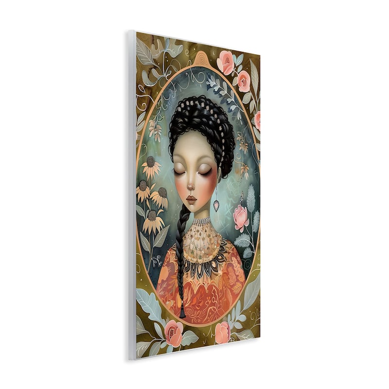 Stupell Floral Edged Portrait of Woman Wall Plaque Art Design By The Dutch Lady