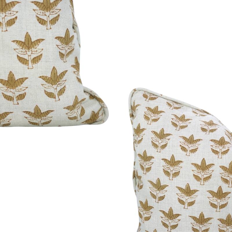 Fabdivine Handmade Floral Block Print Soft Pure Linen Fabric Pipine Pillow Cover Decorative Cushion Case