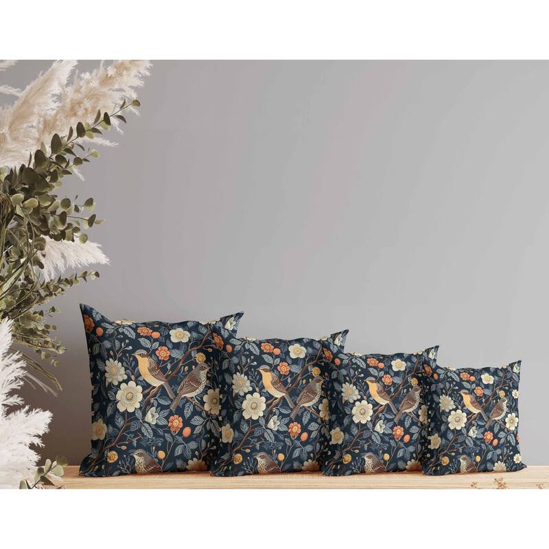 Hidden Birds Indoor/Outdoor Reversible Throw Pillow Blue and Orange