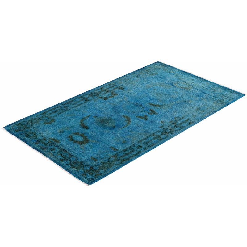 Overton Hand Knotted Wool Vintage Inspired Modern Contemporary Overdyed Blue Area Rug - 3' 2" x 5' 6"