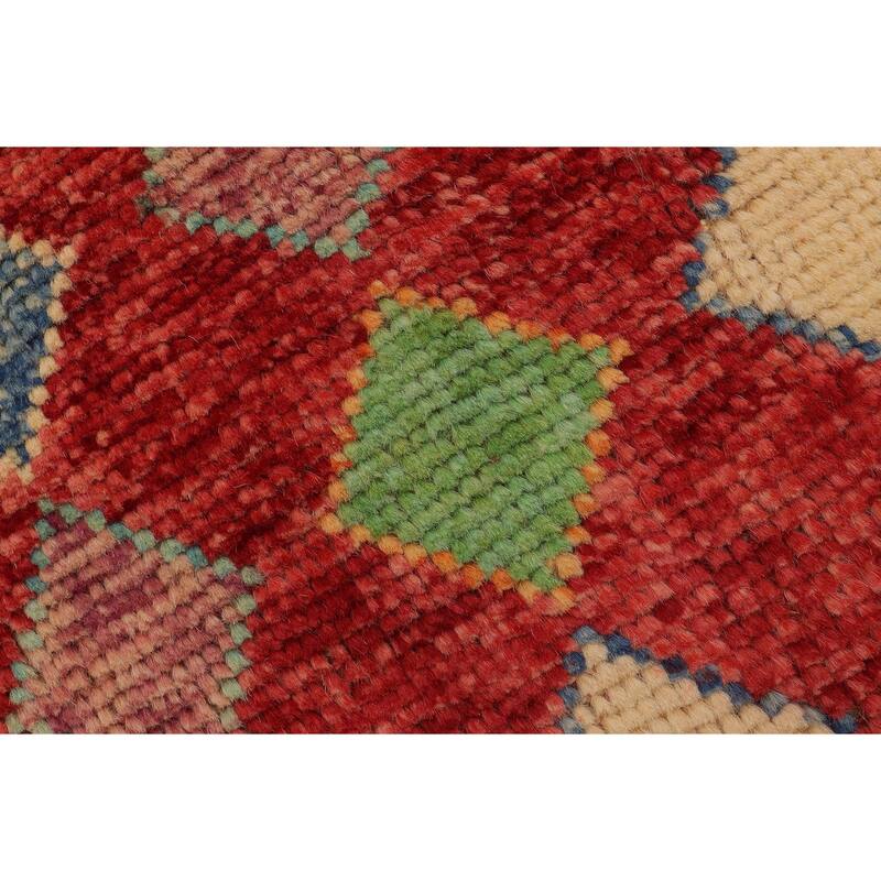 Eclectic Balochi Stevens Red/Blue Hand Knotted Wool Rug - 3'3'' x 5'0''