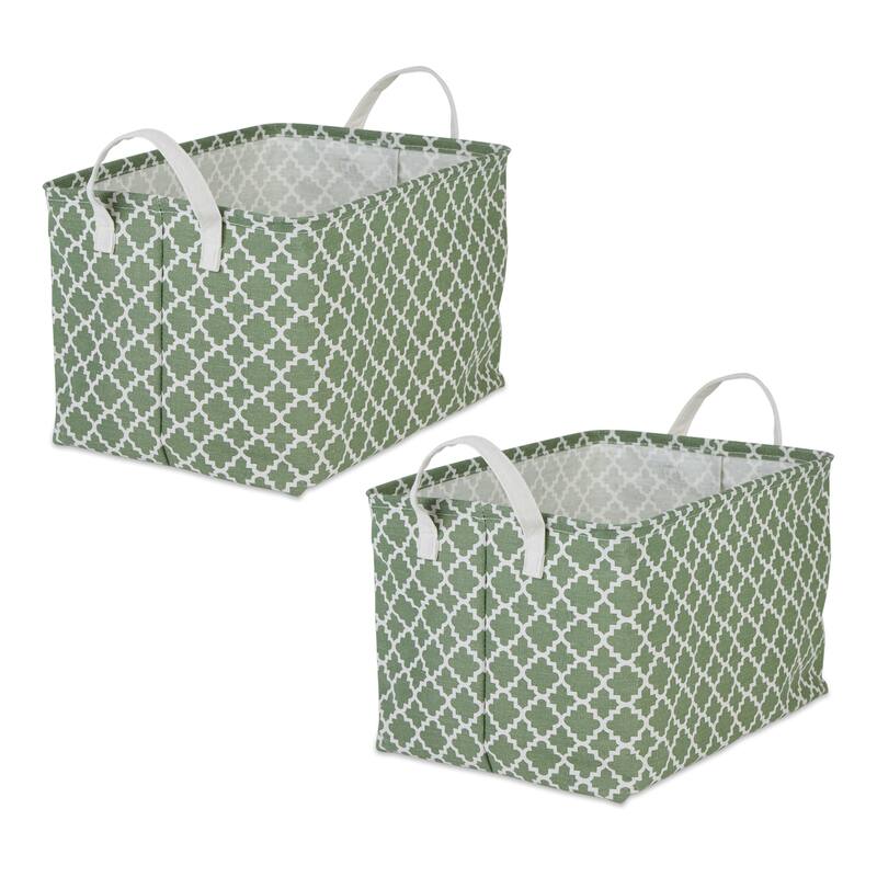 Cotton Polyester Laundry Bin Lattice Rectangle (Set of 2) - Artichoke Green Lattice - Extra-Large Set, 12.5x17.5x10.5"
