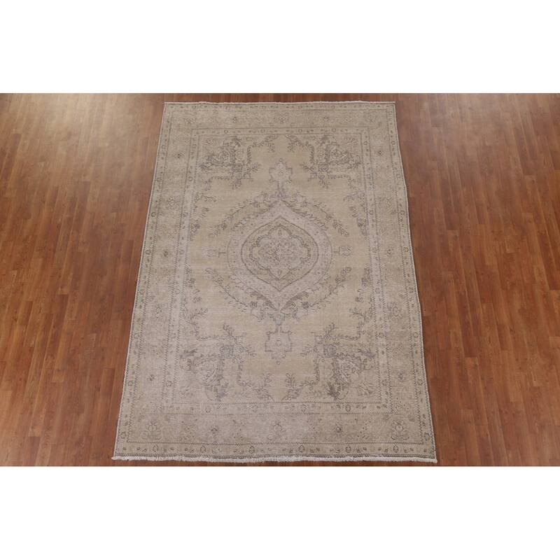 Antique Distressed Tabriz Persian Area Rug Hand-knotted Wool Carpet - 6'7" x 9'8"