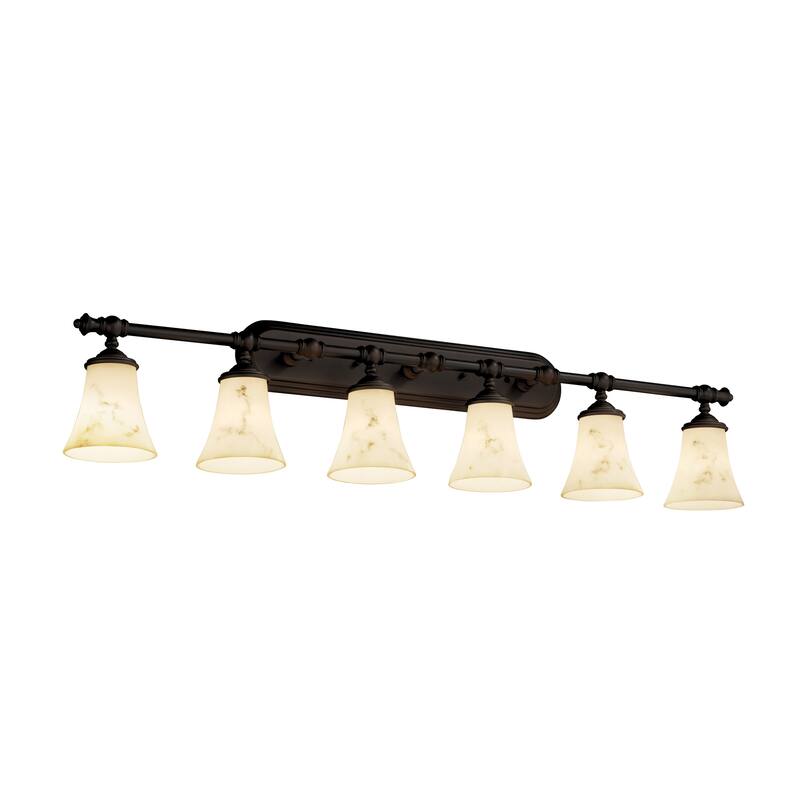 Justice Design LumenAria Tradition 6-light Dark Bronze Bath Bar, Faux Alabaster Round Flared Shade