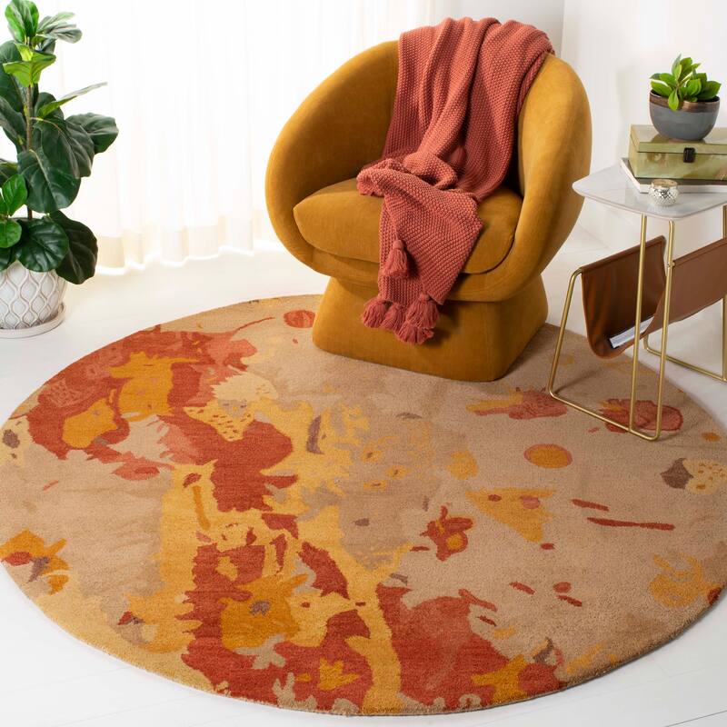 SAFAVIEH Handmade Soho Kaylin Splashes N.Z. Wool Rug - 6' Round - Beige/Multi