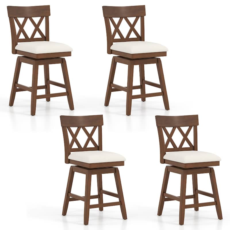Gymax 26'' Bar Stool Wooden Chair Set of 4 w/Contoured Backrest Swivel