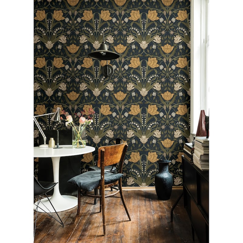 A-Street Prints Filippa Navy Tulip Wallpaper
