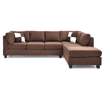 Reversible Microsuede 4-Seater Sectional Sofa - 111" - Dark Brown