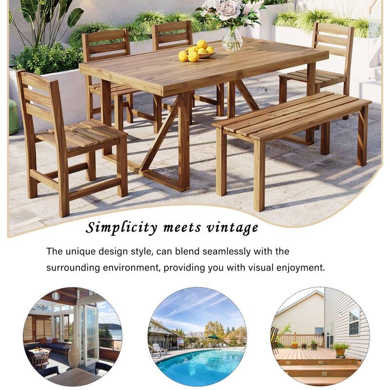 Acacia Wood Outdoor Dining Set - 6-Piece Patio Table and Chairs for Garden, Balcony, Backyard