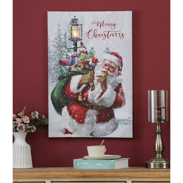 Merry Christmas Santa Winter Scene Lighted Canvas Print - 23.62" H x 15.75" W x 0.98" D