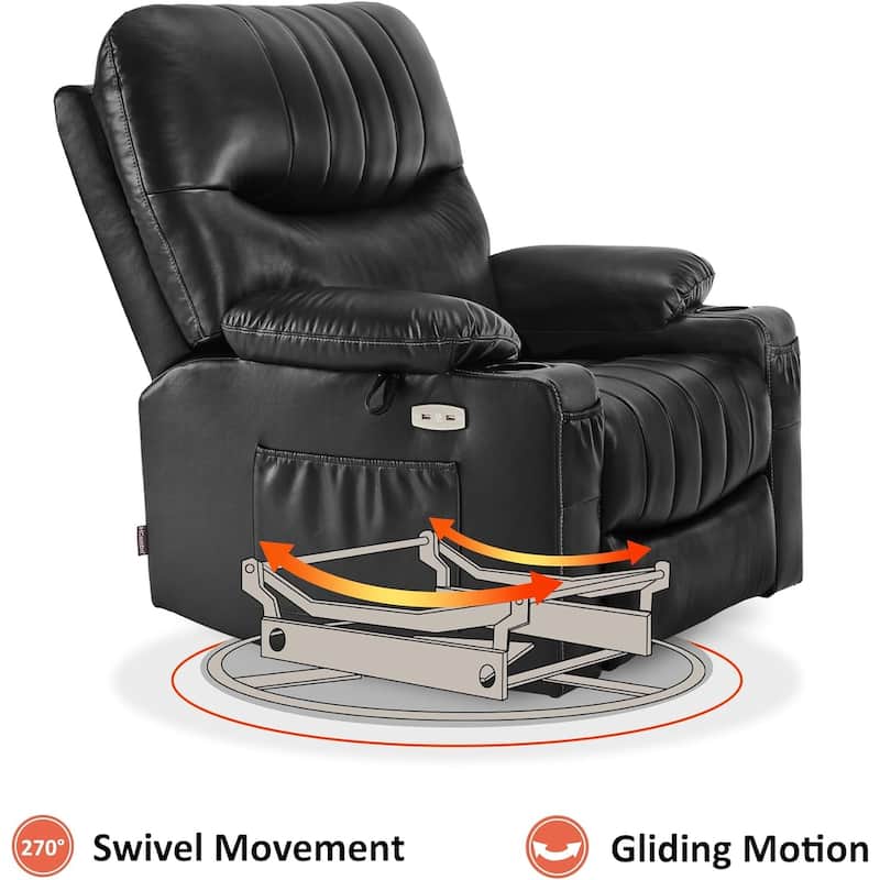 MCombo Faux Leather Power Recliner, Electric Swivel Glider Rocker Recliner for Nursery with USB Ports 7785