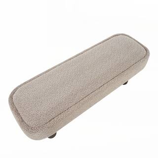 Indoor Beige Fabric Dining Bench with Walnut Color Legs