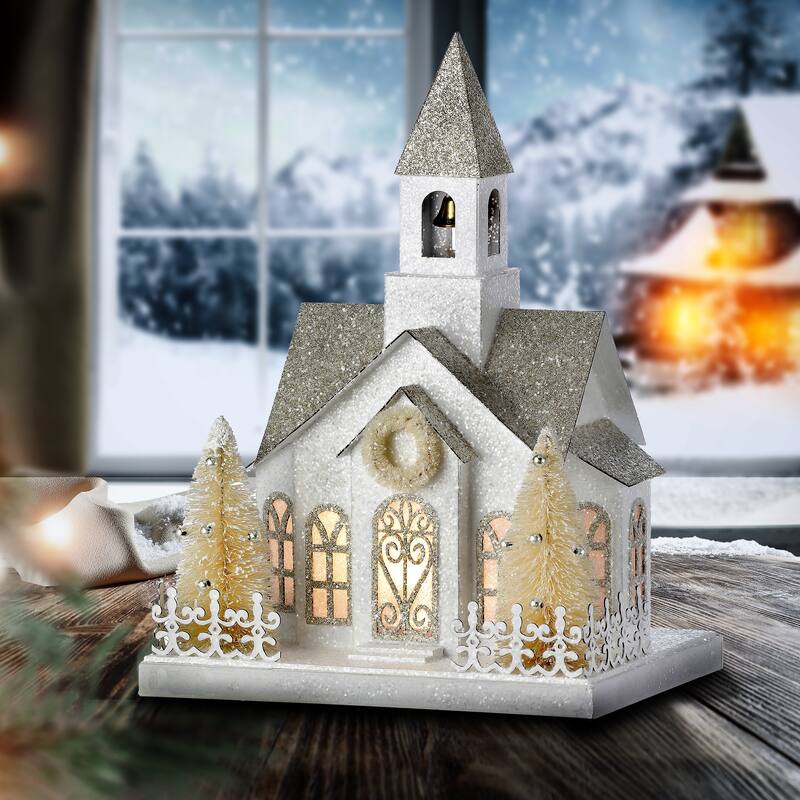 11" LED Cardboard Vintage Snowy House