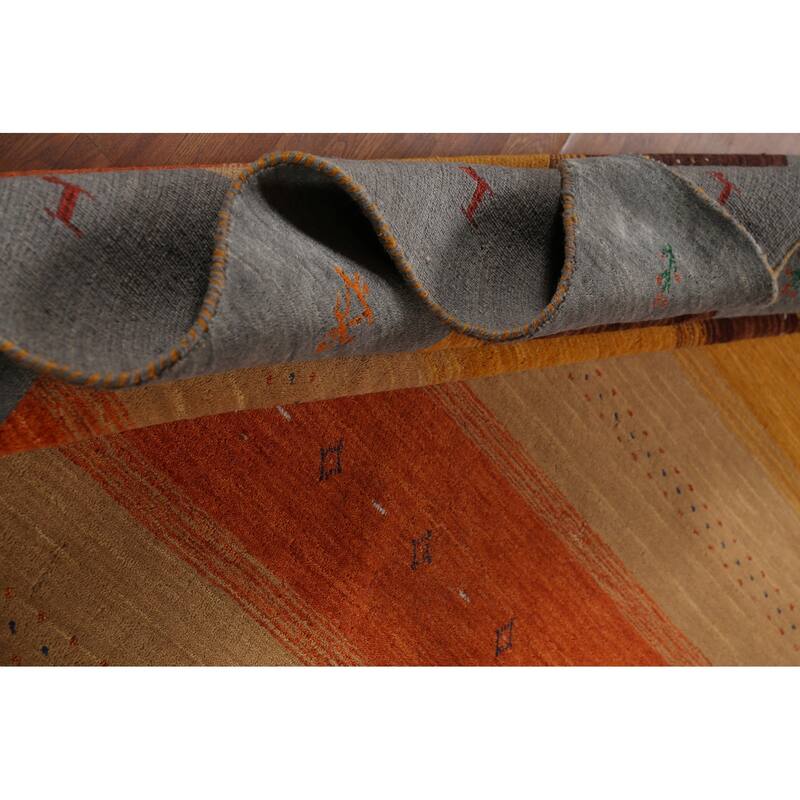 Little Animals Striped Gabbeh Oriental Area Rug Handmade Wool Carpet - 8'1"x 9'8"