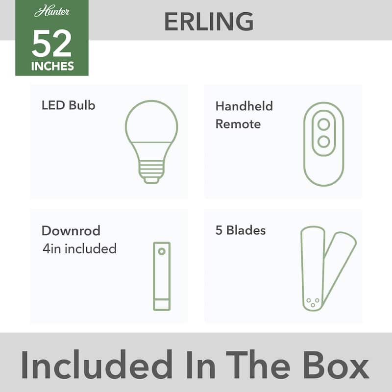 Hunter 52" Erling ENERGY STAR Ceiling Fan with LED Light Kit and Handheld Remote - Contemporary, Transitional, Modern Farmhouse