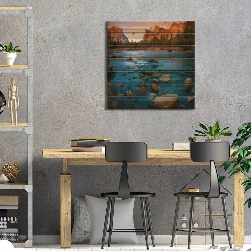 Yosemite Valley As Seen From The Bank Of The Merced River, Yosemite National Park, California, USA Print On Wood by Anna Miller