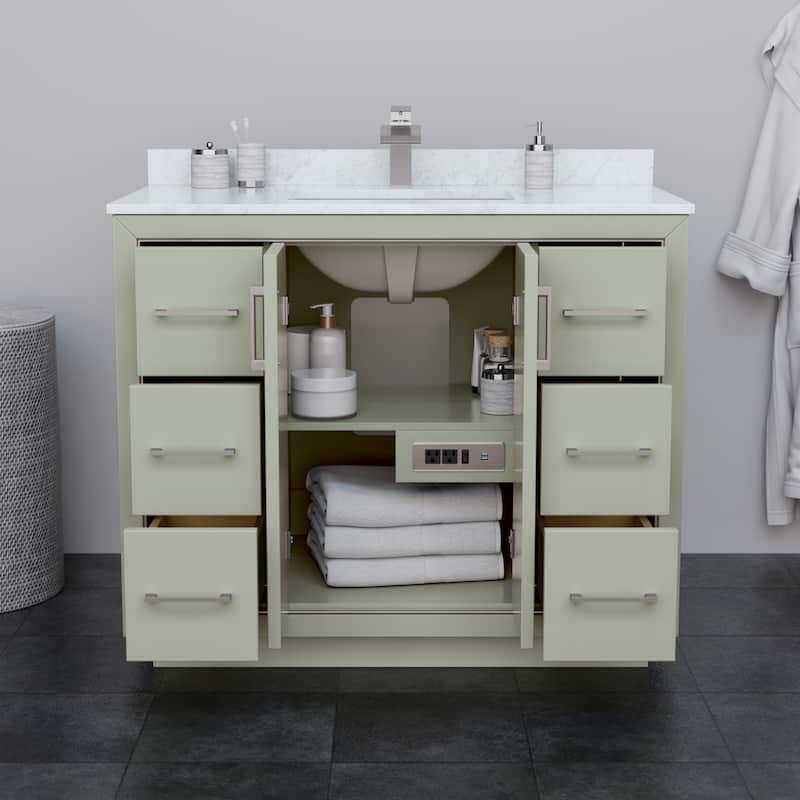 Icon Single Vanity Set, White Carrara Marble Top, No Mirror