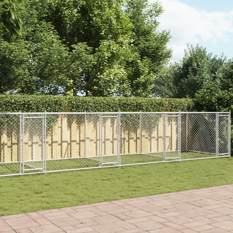 vidaXL Dog Cage Grey Galvanized Steel Durable Dog Cage - Grey - 6 doors - 39.4' x 6.6' x 4.9' in