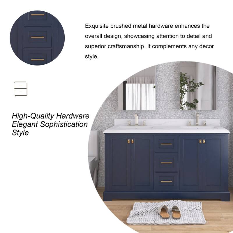 60/72 Inches Plywood Freestanding Bathroom Vanity Set with Drawer and Ceramic Sink