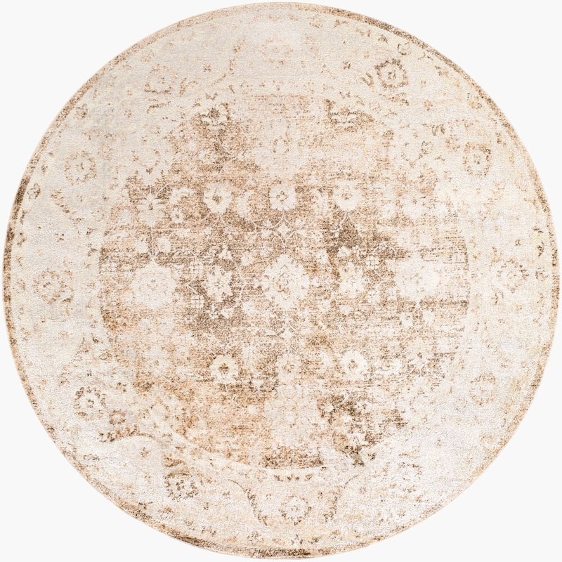 Livabliss Lillian Traditional Washable Area Rug - 6'7" x 6'7" Round - Brown