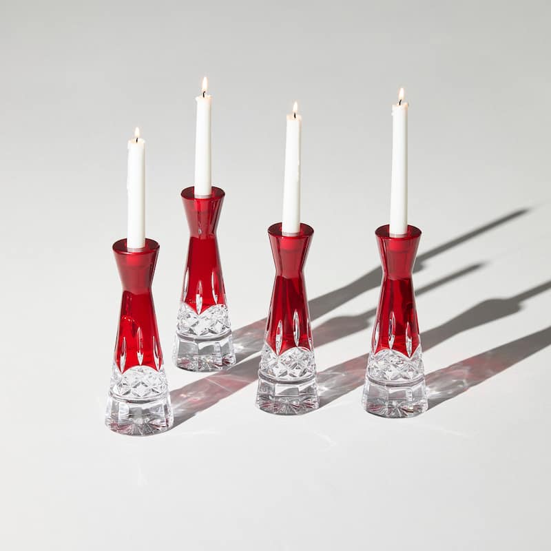 Waterford Lismore Red Candlestick Round 8in, Set of 2