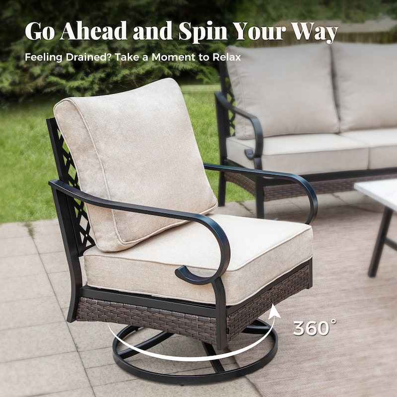 MAISON ARTS 5-Seat Outdoor Patio Furniture Sets, 2 x Cushioned Chairs, 1 x 3-Seat Sofa with Marbling Coffee Table