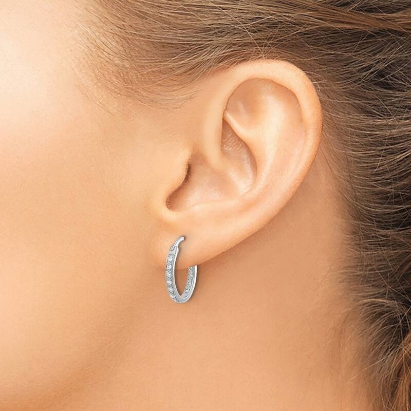 Curata 14k White Gold Diamond In Out Hoop Earrings - 15x14mm Wide 2mm Thick