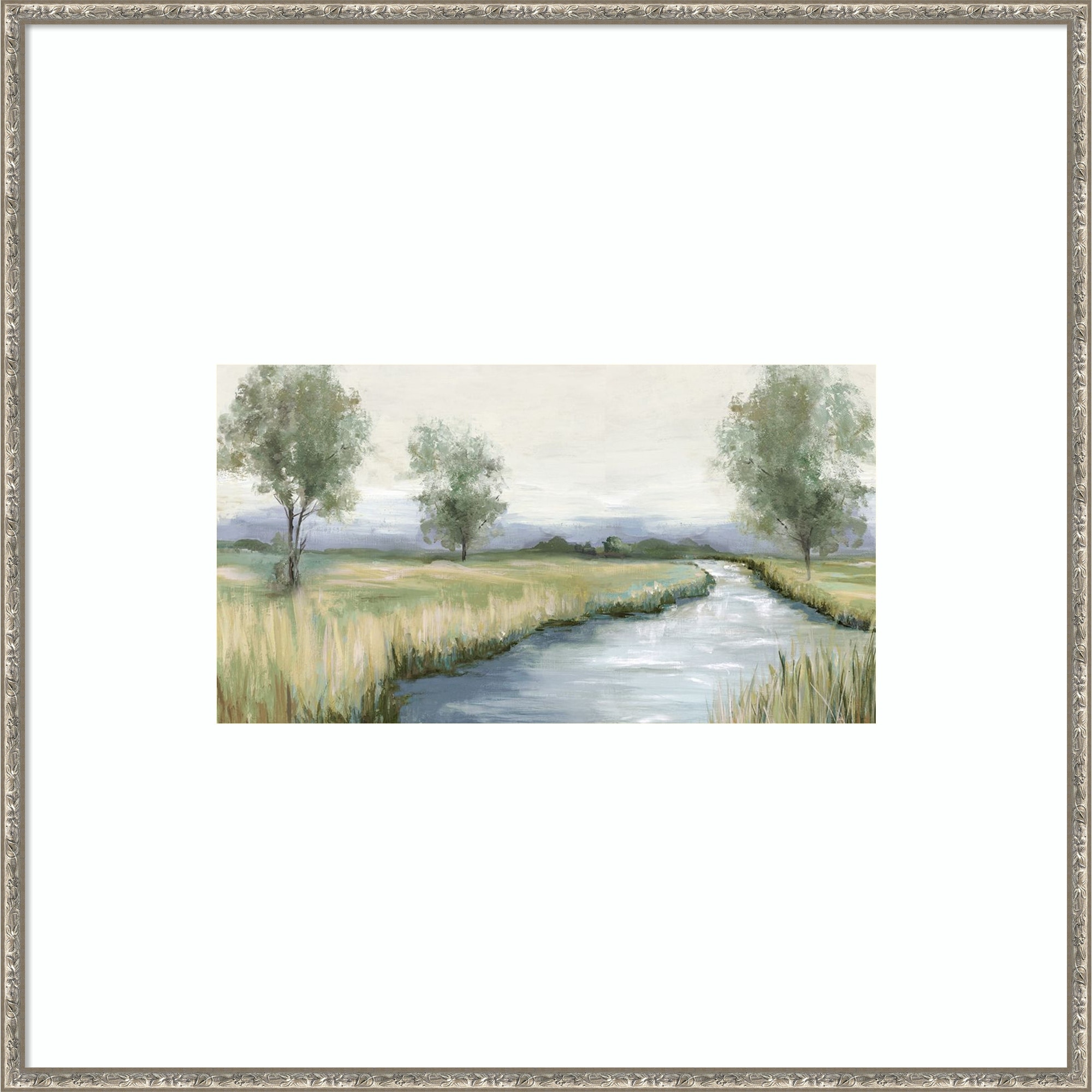Tranquil Stream in Lush Meadow by PI Studio Wood Framed Wall Art Print