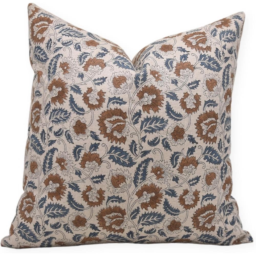 Fabdivine Linen Farmhouse Block print pillow Cover