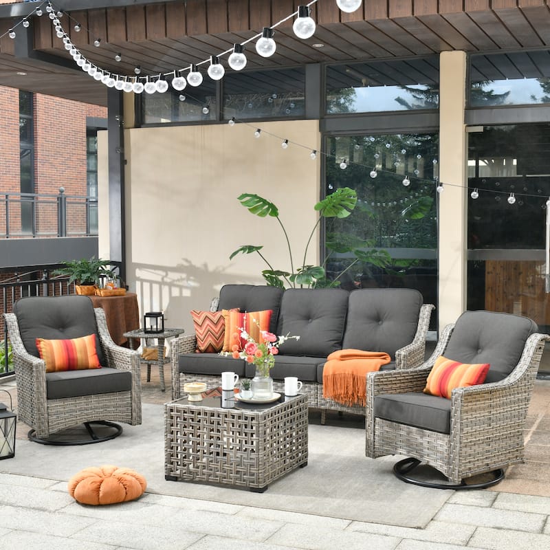 HOOOWOOO 5-piece Wicker Patio Conversation Set with Swivel Chair
