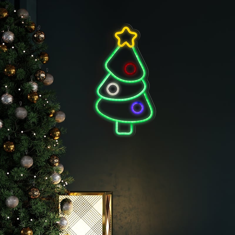 15" LED Lighted Neon Style Christmas Tree Window Silhouette