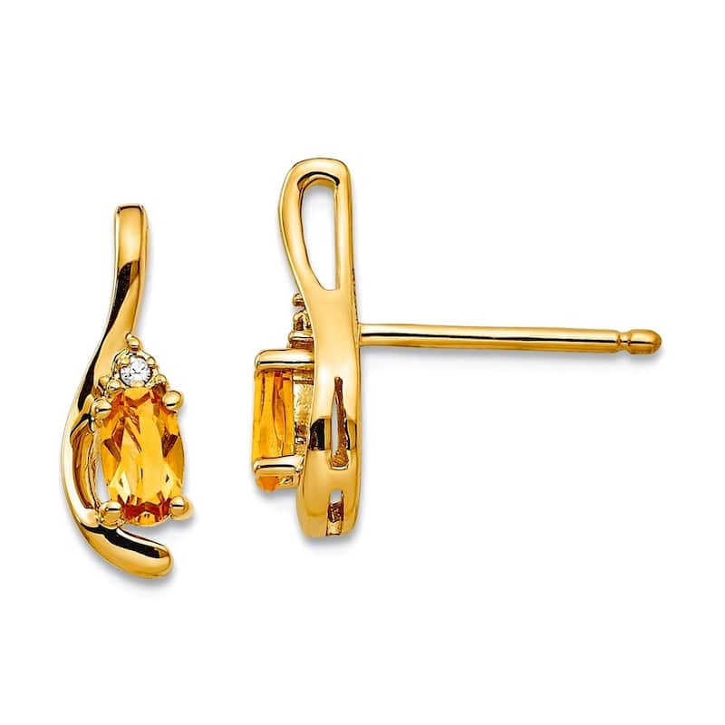 Curata 14k Yellow Gold Genuine Gemstone & Diamond Birthstone Teardrop Earrings (5x14mm) - Citrine