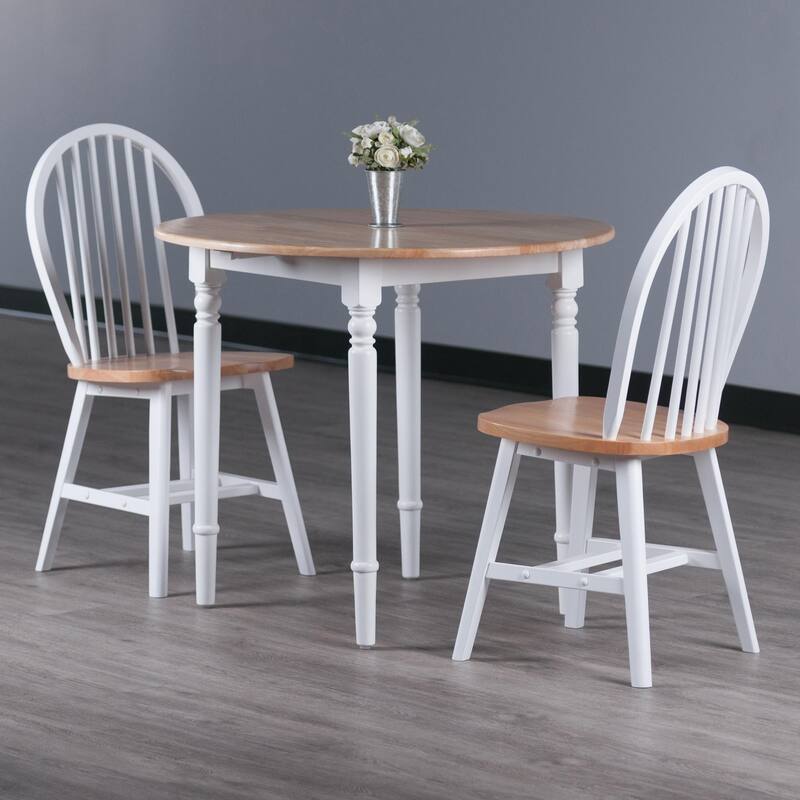 Drop Leaf Dining Table with Chairs - 36" - Beige and White - 3-Piece